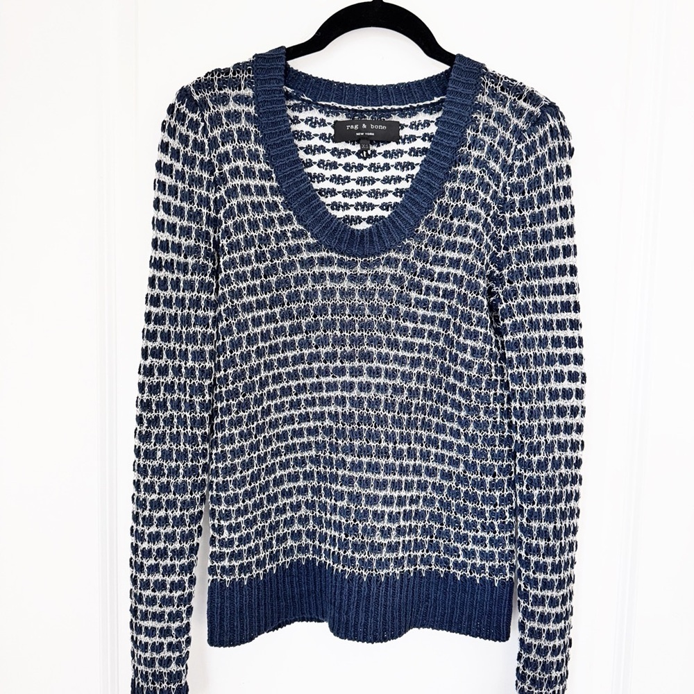 💙RAG & BONE Women's Blue Knit Mesh Sweater Size XS
